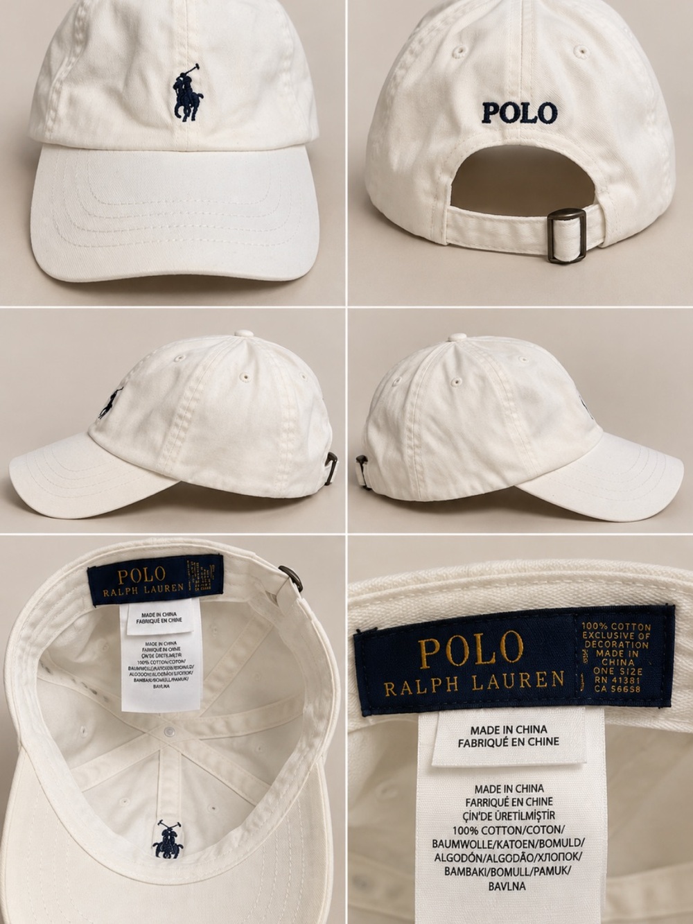 Polo Ralph Lauren Boys Size 4–7 Cream Navy Pony Adjustable Baseball Cap